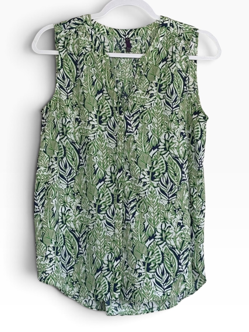 NYDJ Green Leaf Print Sleeveless V-Neck Shirt Size PM